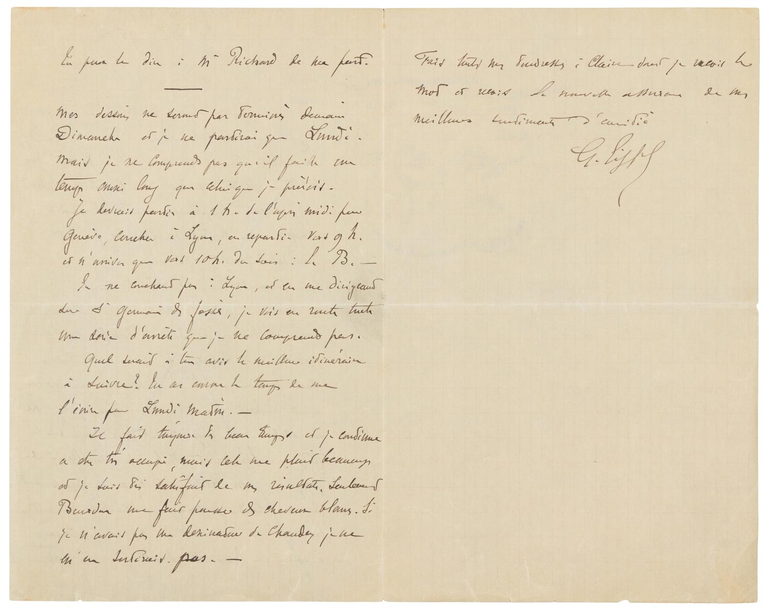 EIFFEL, Gustave (1832-1923). Autograph letter signed ("G. Eiffel"), in French, to Adolphe [Salles?]. N.p., 29 June 1895.
