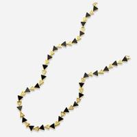 A 14K Yellow Gold, Onyx, and Diamond Necklace