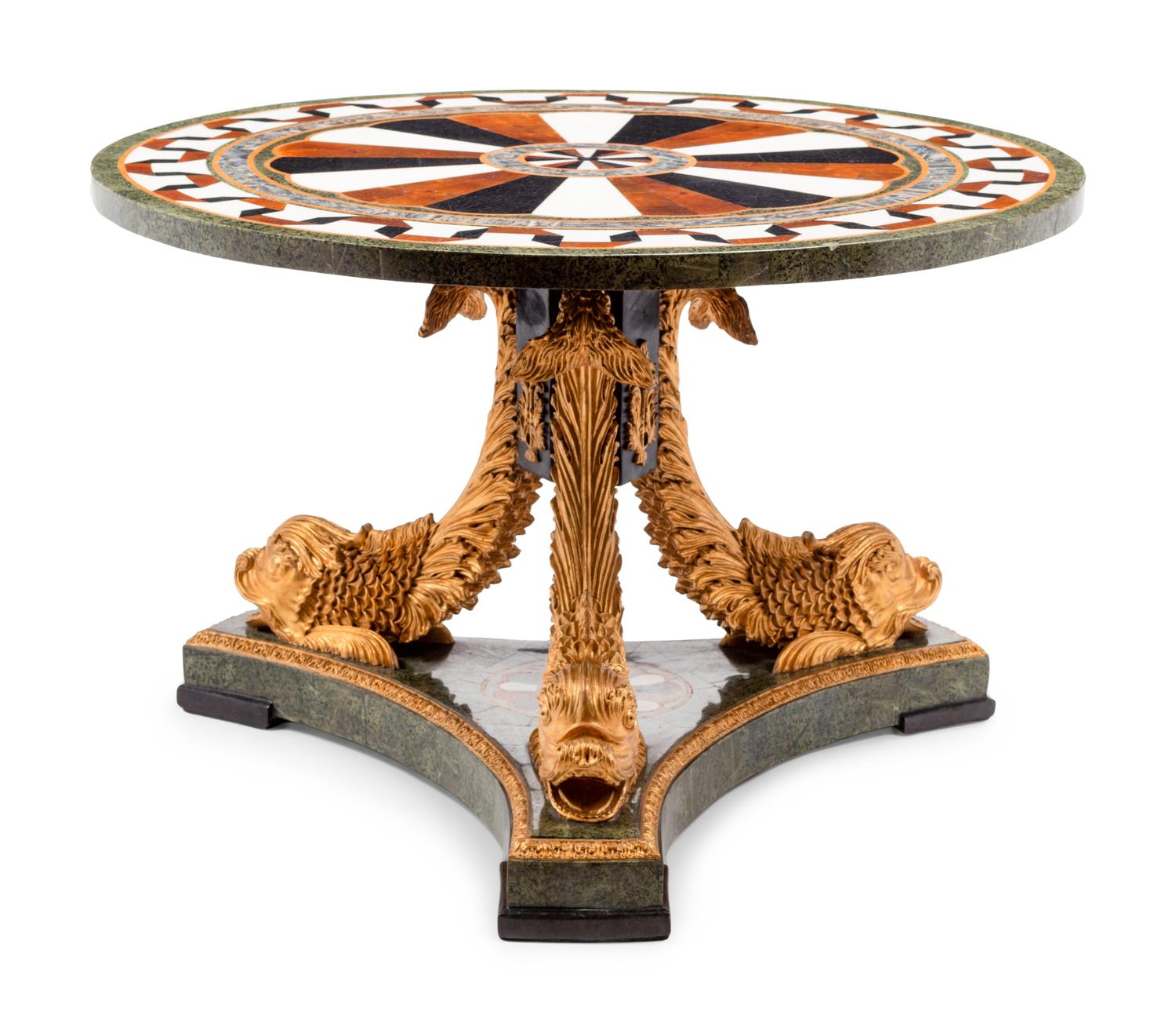 An Italian Parcel Gilt Specimen Marble Center Table
