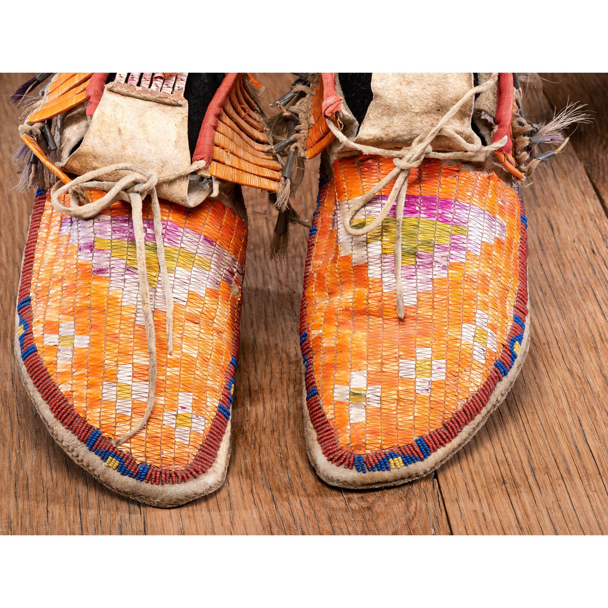 Sioux Quilled and Beaded Hide Moccasins