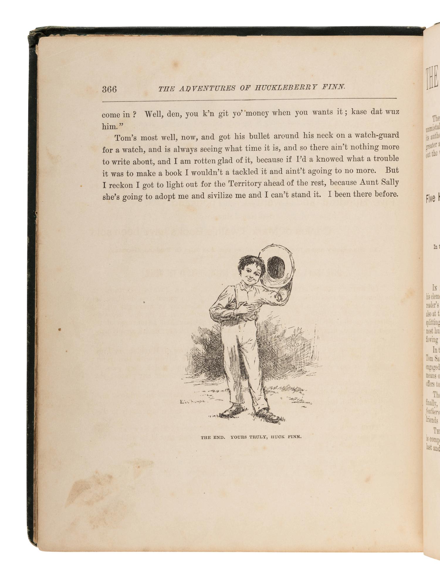 CLEMENS, Samuel Langhorne (“Mark Twain”) (1835-1910). The Adventures of Huckleberry Finn. New York: Charles Webster, 1885.