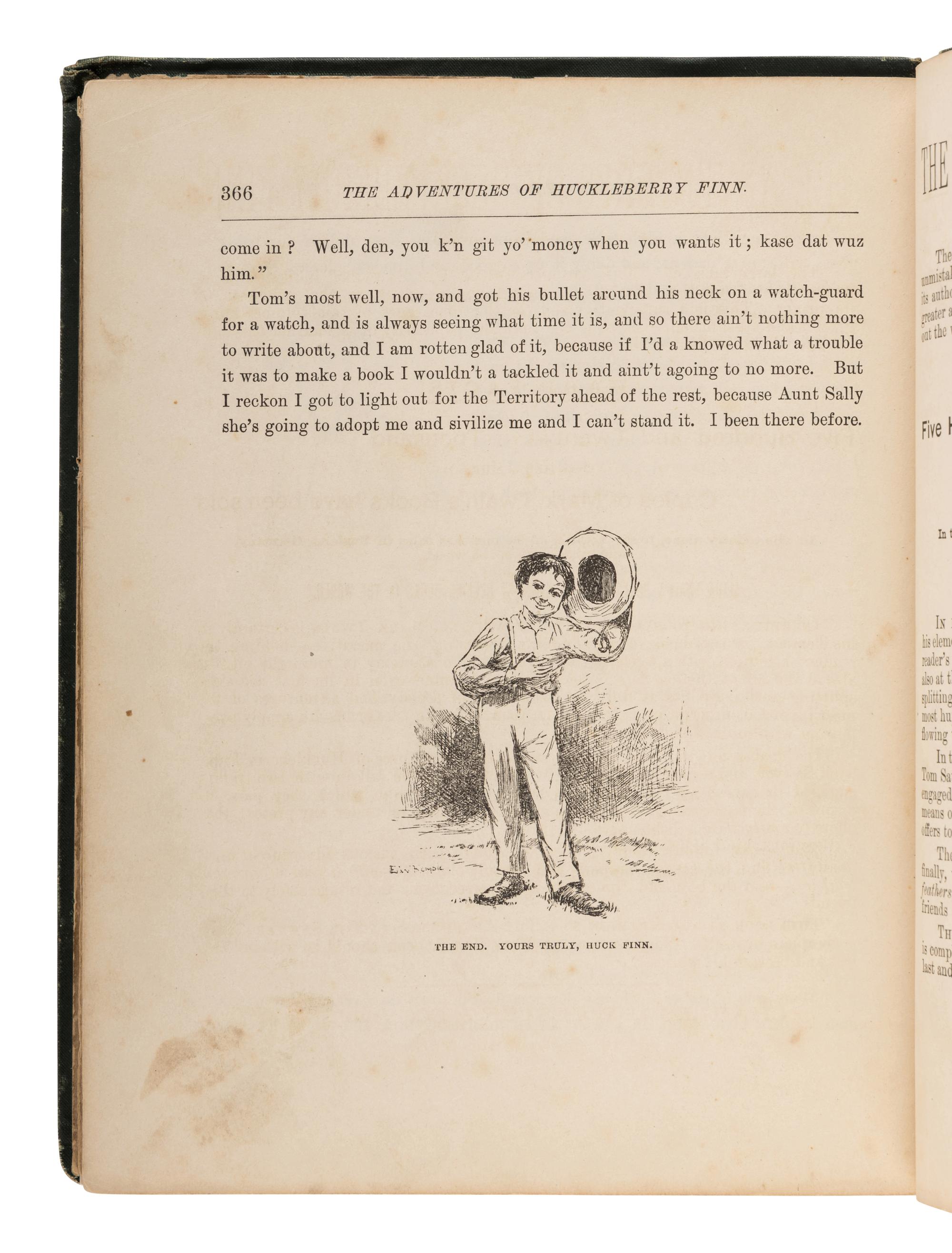 CLEMENS, Samuel Langhorne (“Mark Twain”) (1835-1910). The Adventures of Huckleberry Finn. New York: Charles Webster, 1885.