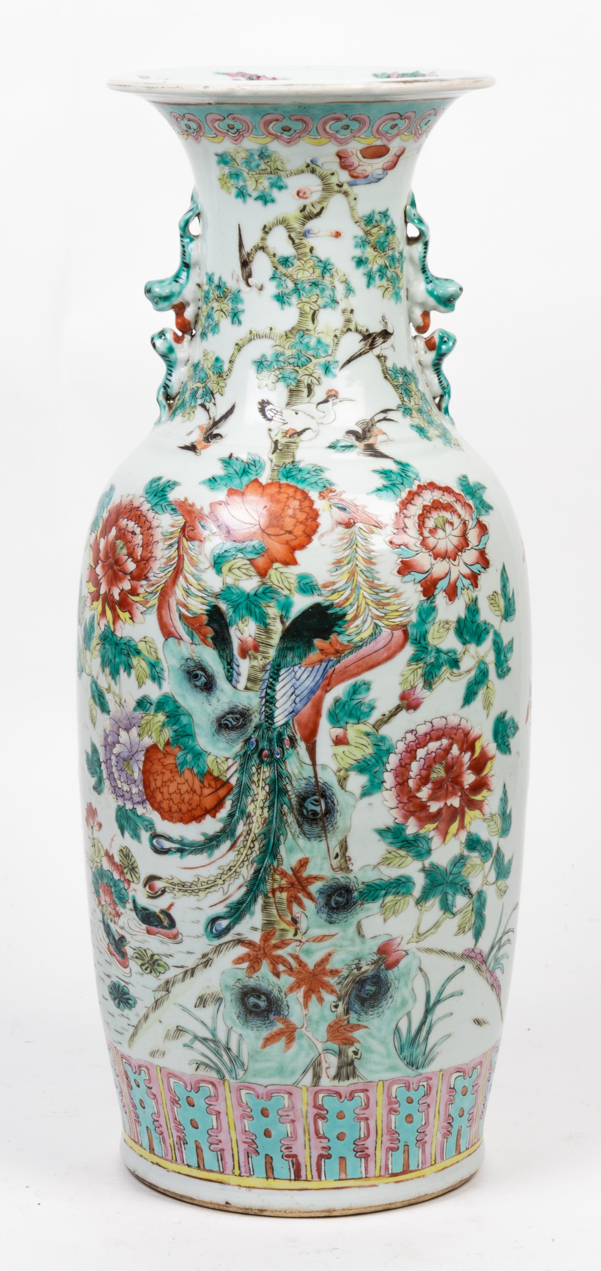 A Large Famille Rose Porcelain Vase Height 23 inches.