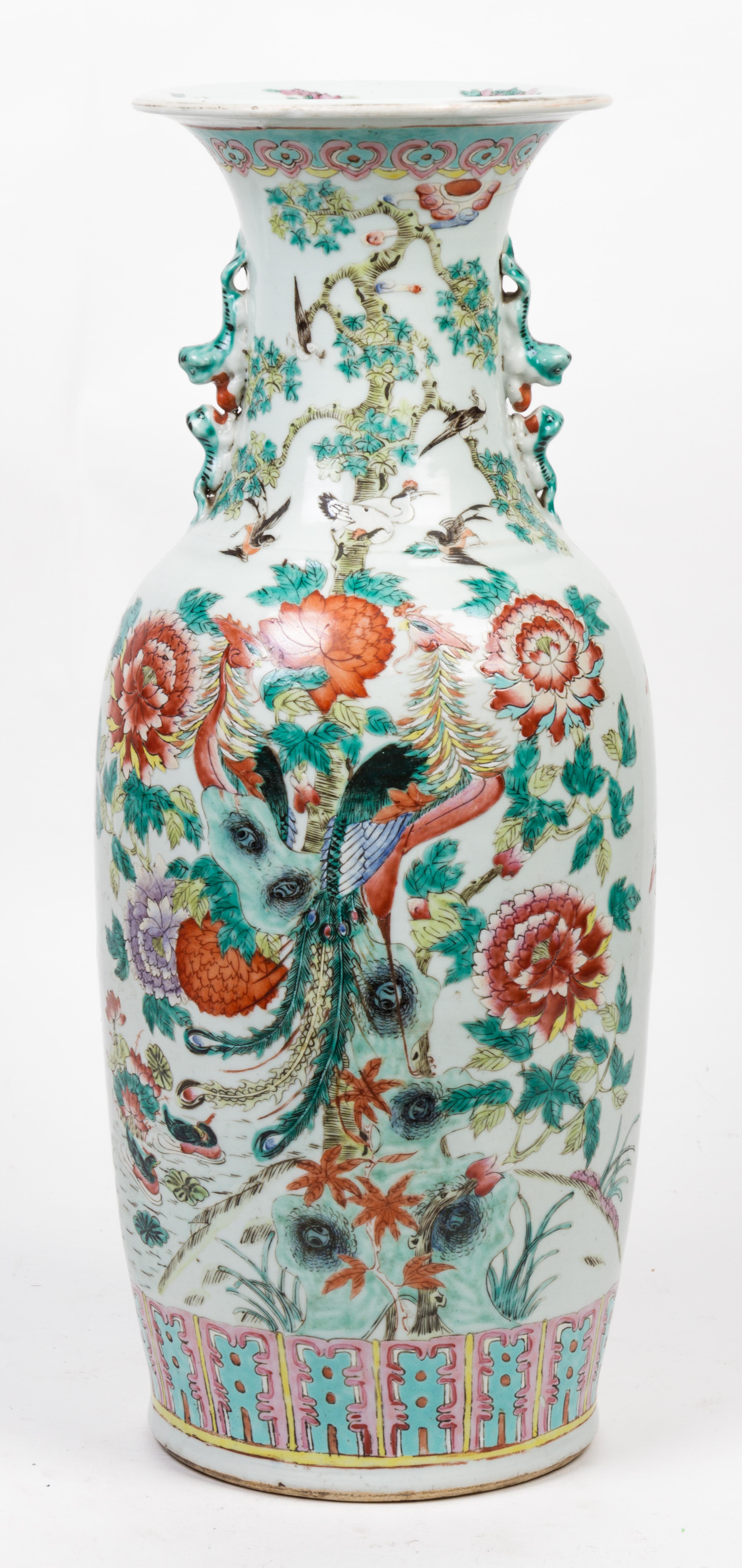 A Large Famille Rose Porcelain Vase Height 23 inches.