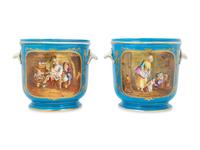 A Pair of Sèvres Style Porcelain Cache Pots