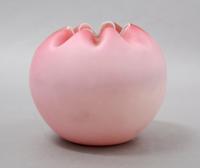 A Victorian Pink Satin Glass Rose Bowl, Height 4 inches.