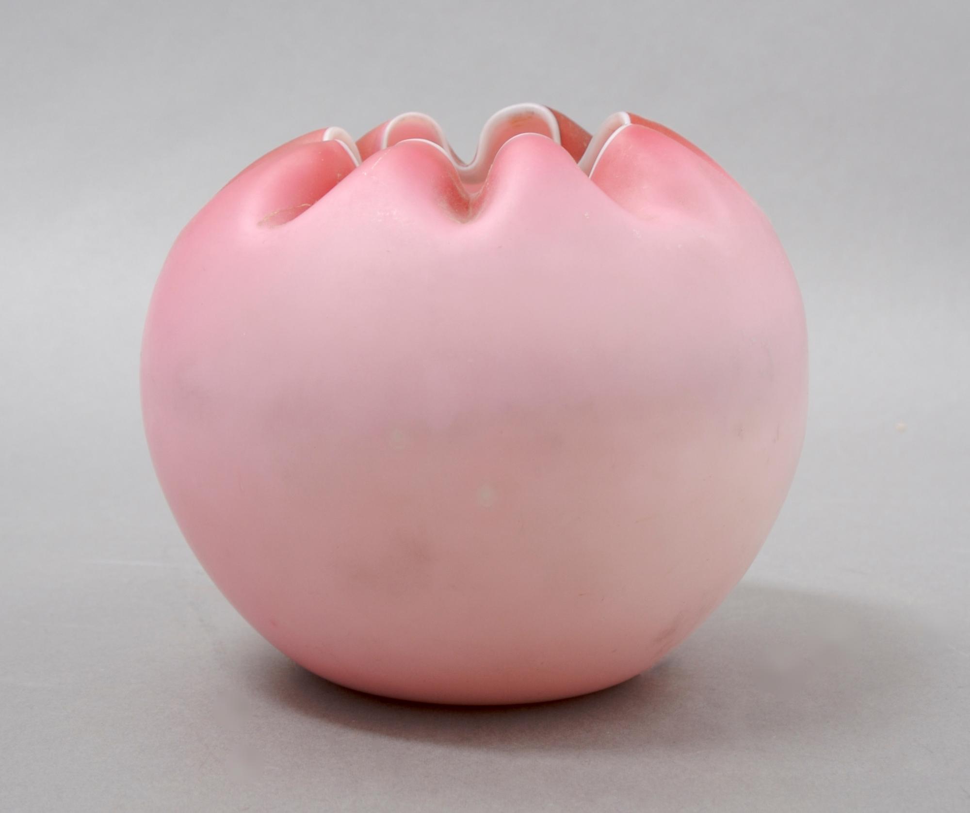 A Victorian Pink Satin Glass Rose Bowl, Height 4 inches.