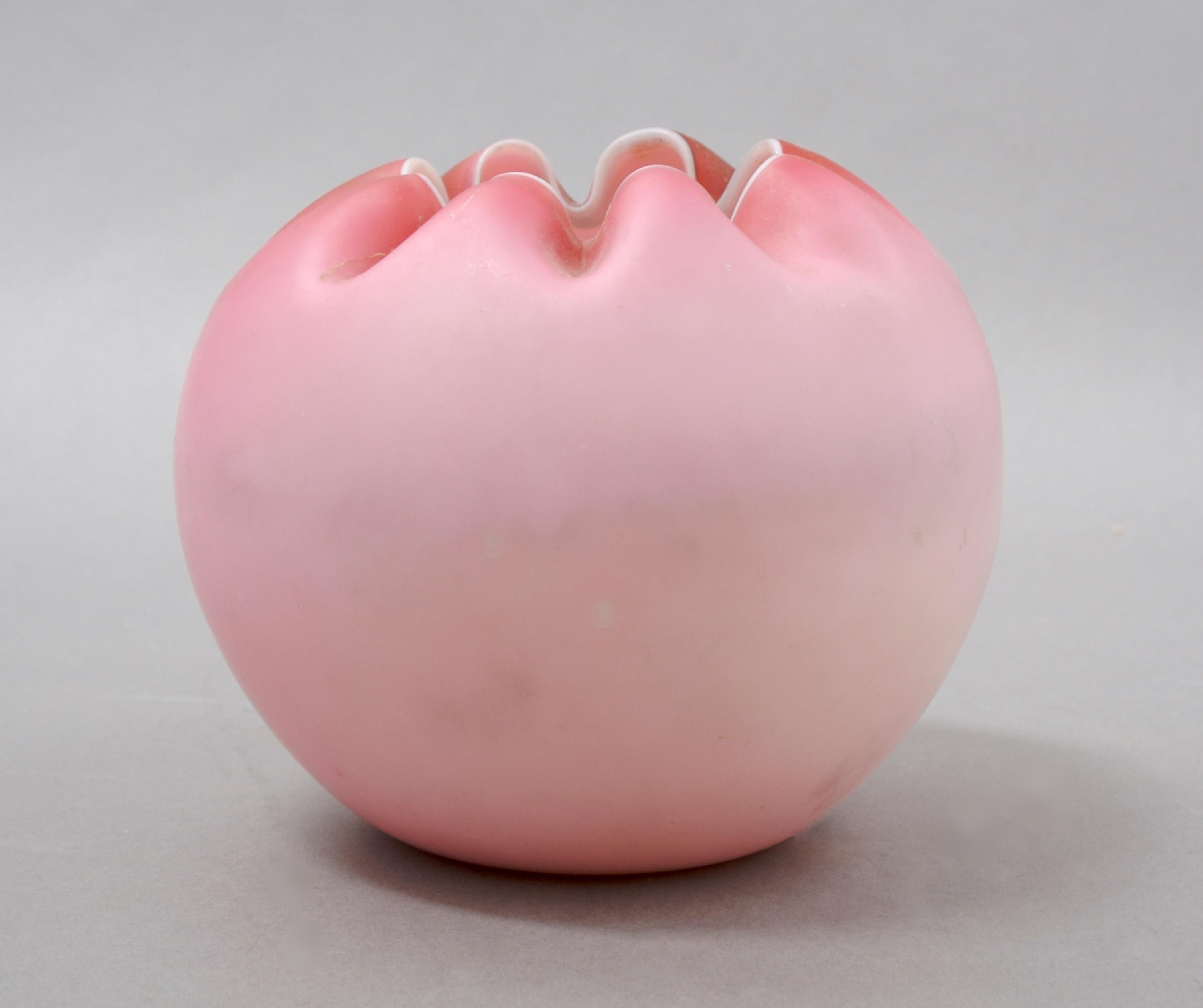 A Victorian Pink Satin Glass Rose Bowl, Height 4 inches.