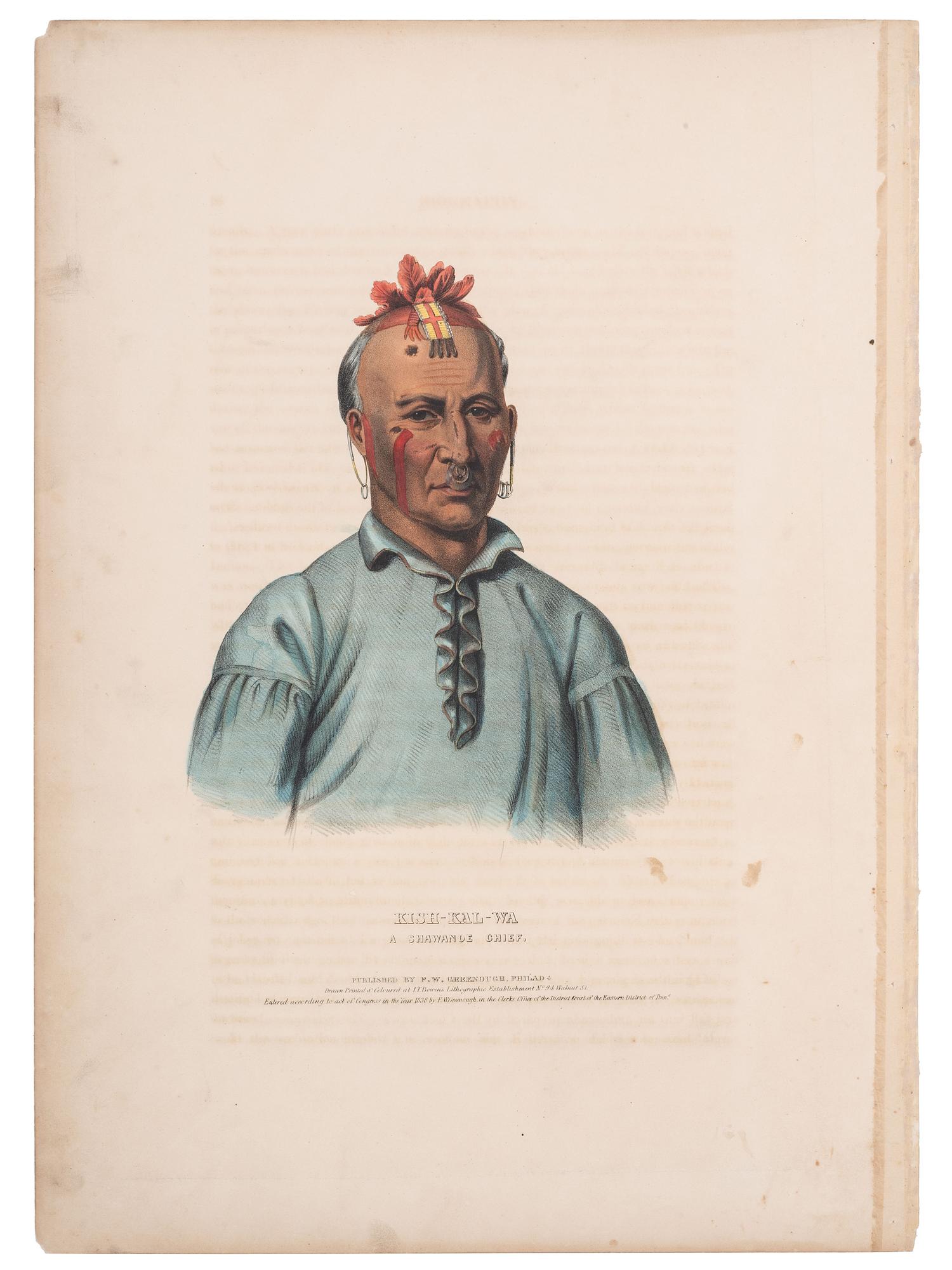 [McKENNEY & HALL]. A group of 4 large folio hand-colored lithographs of Shawnee. 1838.