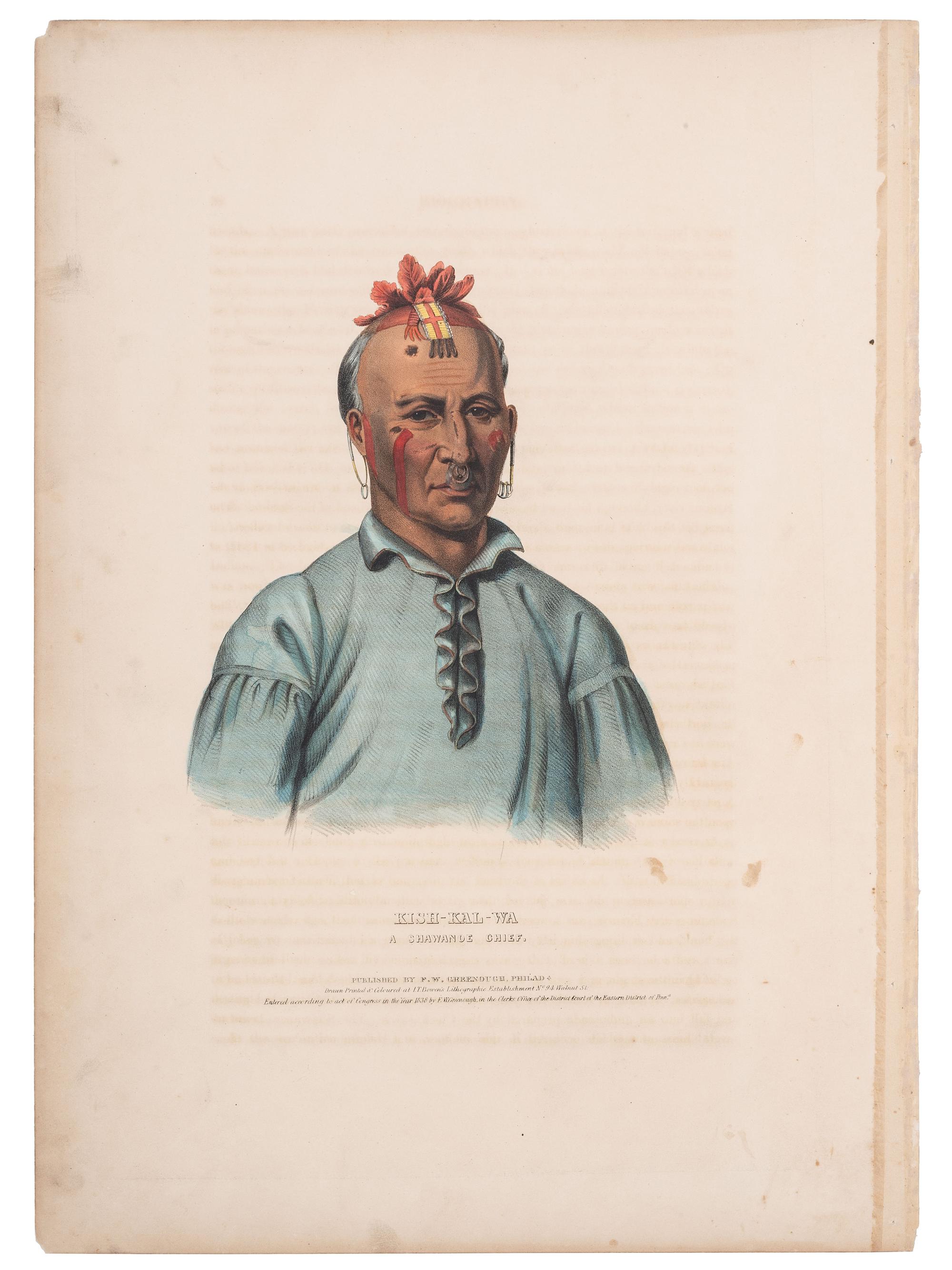 [McKENNEY & HALL]. A group of 4 large folio hand-colored lithographs of Shawnee. 1838.