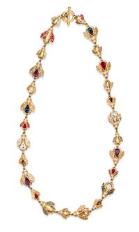A Goldtone Multicolor Rhinestone Bumblebee Necklace.