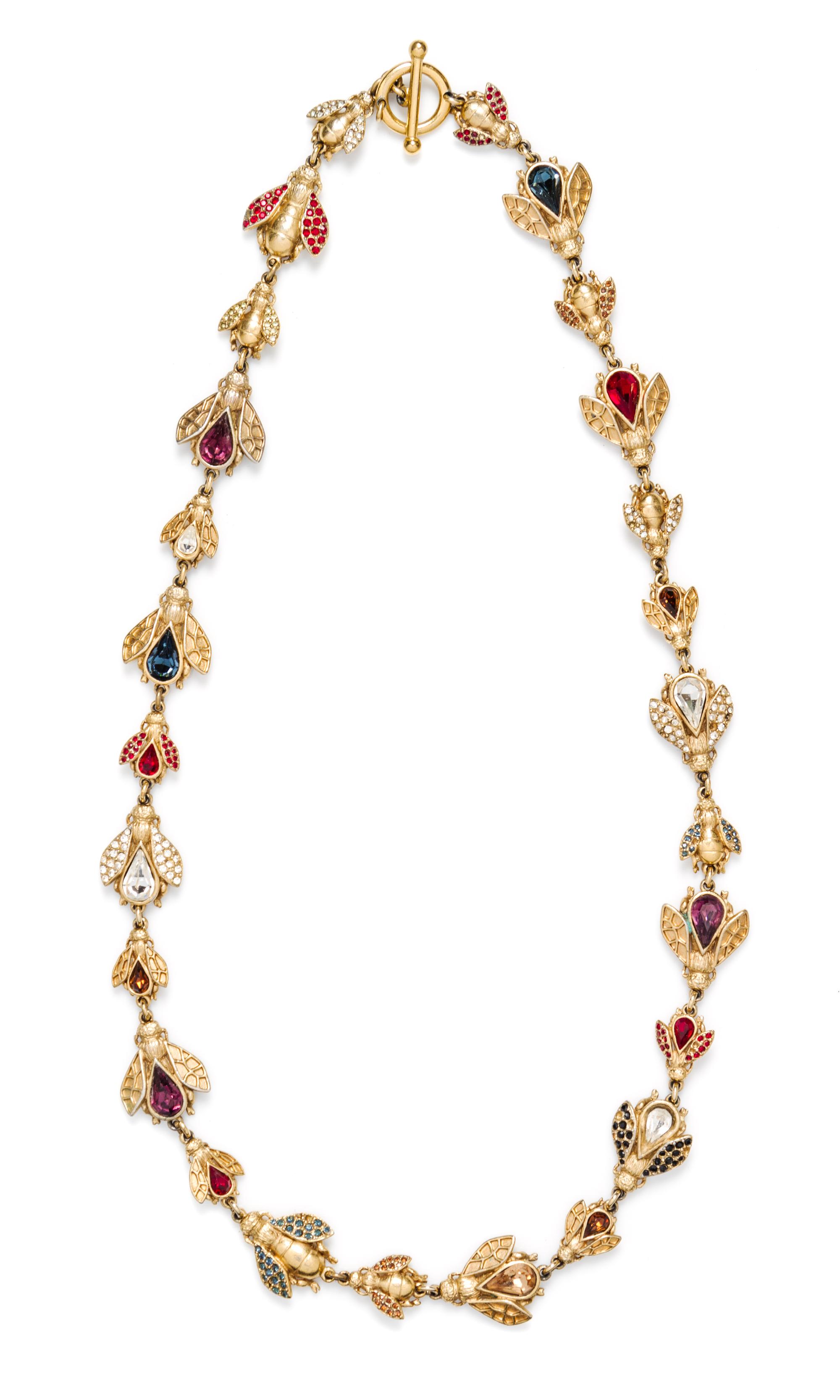 A Goldtone Multicolor Rhinestone Bumblebee Necklace.