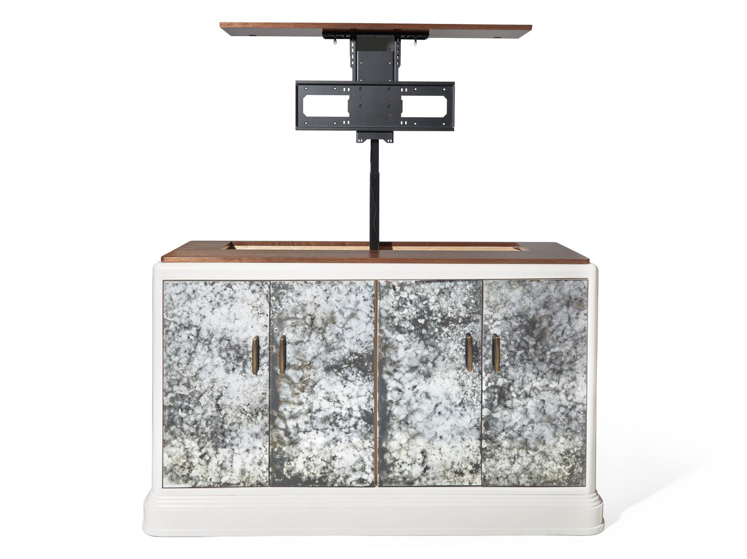 An Antiqued Mirror Mechanized Television Console DONATED BY S.R. GAMBREL, INC.