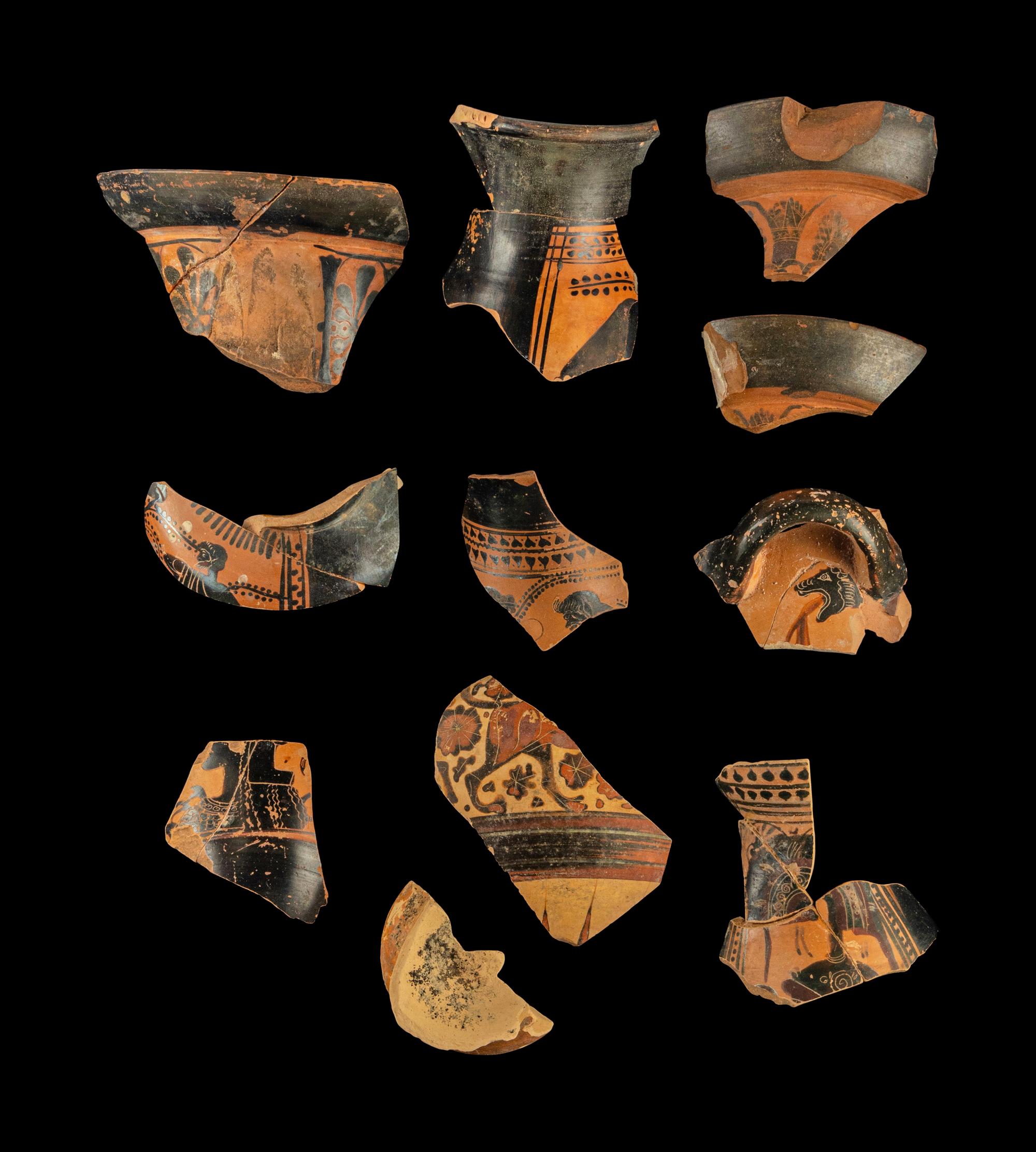 11 Attic and Corinthian Black-Figured Vase Fragments