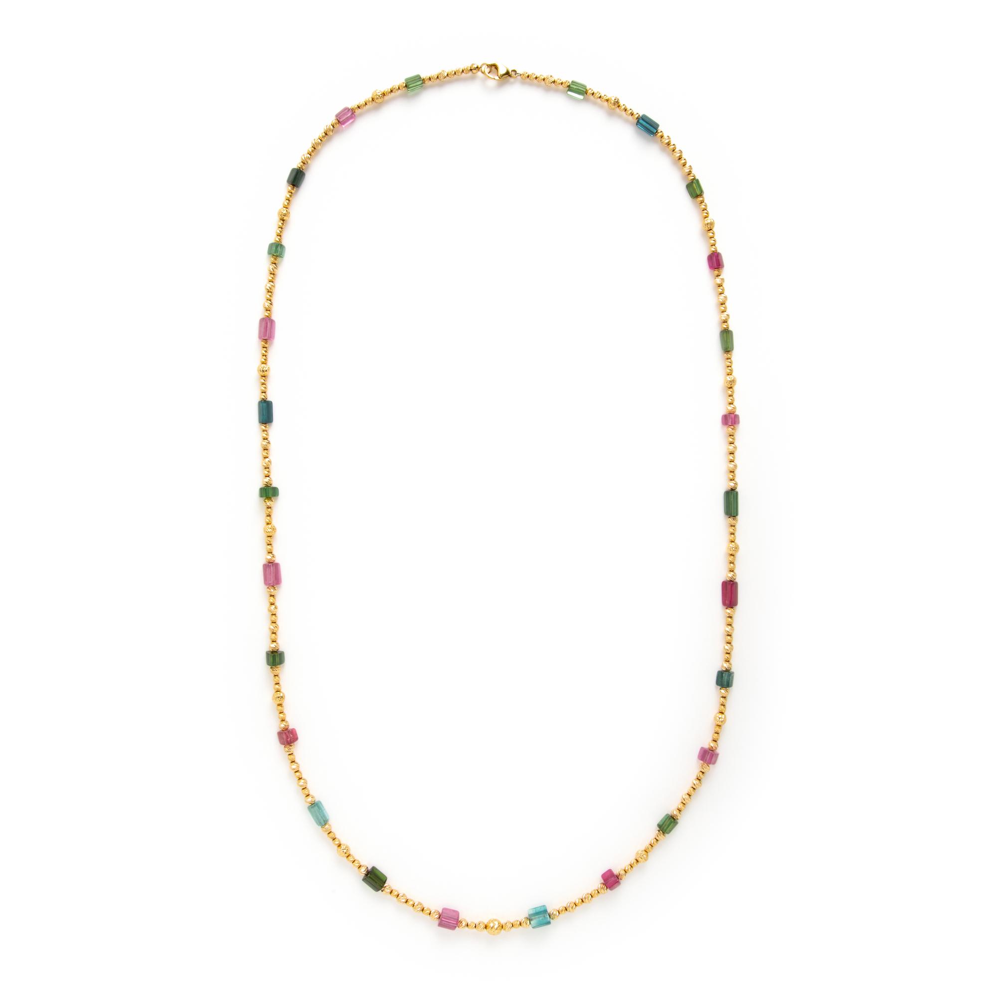 Multi Color Tourmaline and Yellow Gold Necklace