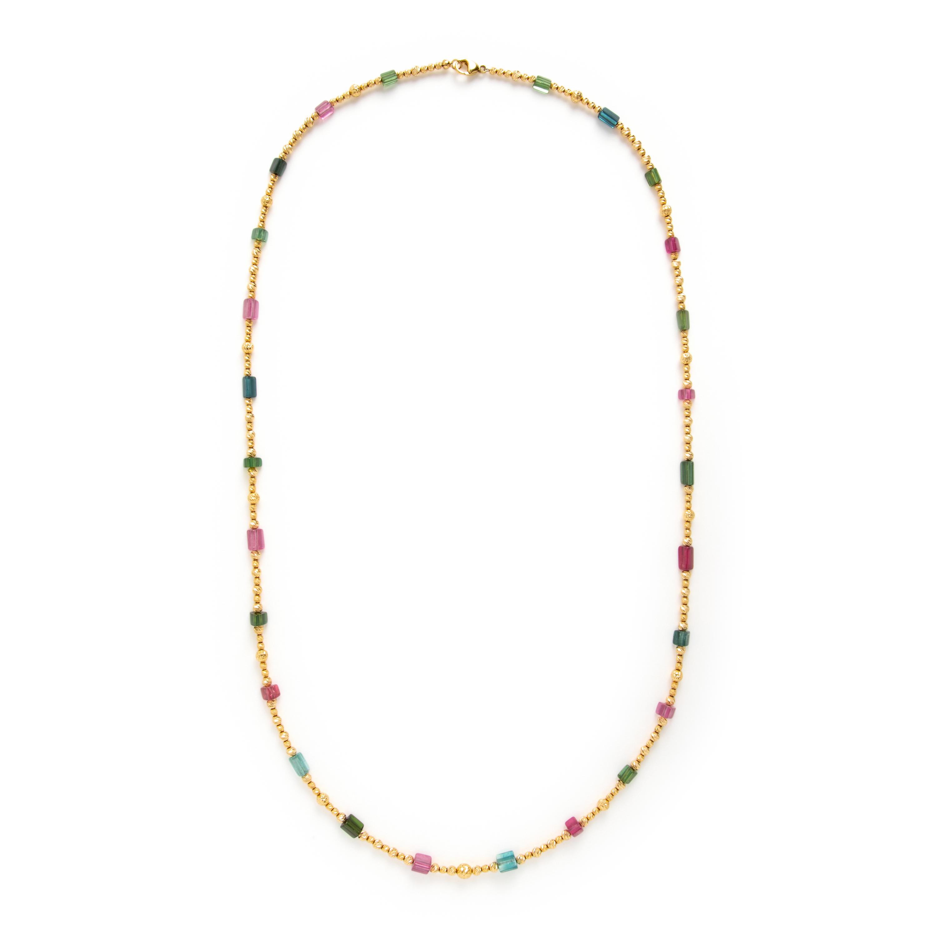 Multi Color Tourmaline and Yellow Gold Necklace