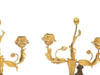 A Pair of Lous XVI Style Gilt and Patinated Bronze and Marble Figural Candelabra