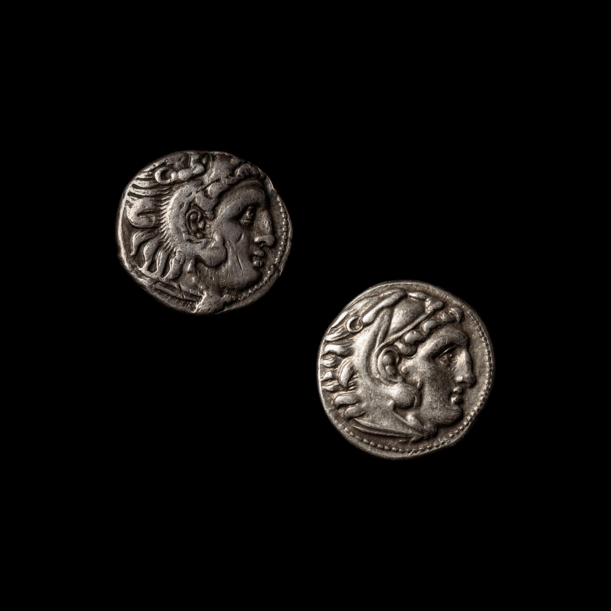 [ANCIENTS] MACEDONIAN KINGDOM. Alexander III [the Great] (c. 336-301 BC). Lampsacus and Other. Ar Drachmae. (4.2 g); two coins .