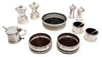 A Collection of Silver-Plate Articles, , including a pair of casters, a pair of coasters, a pair of pepper grinders, a pair of open sal