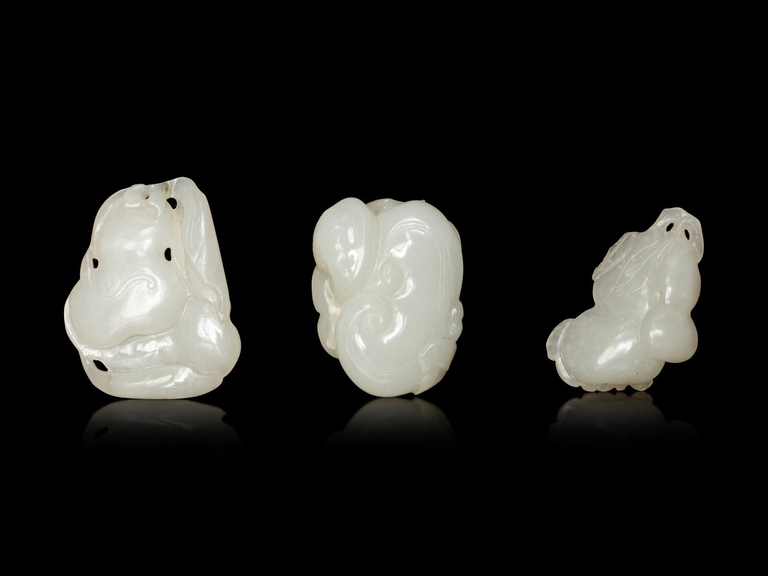 Five White Jade Carved Figures of Fruit