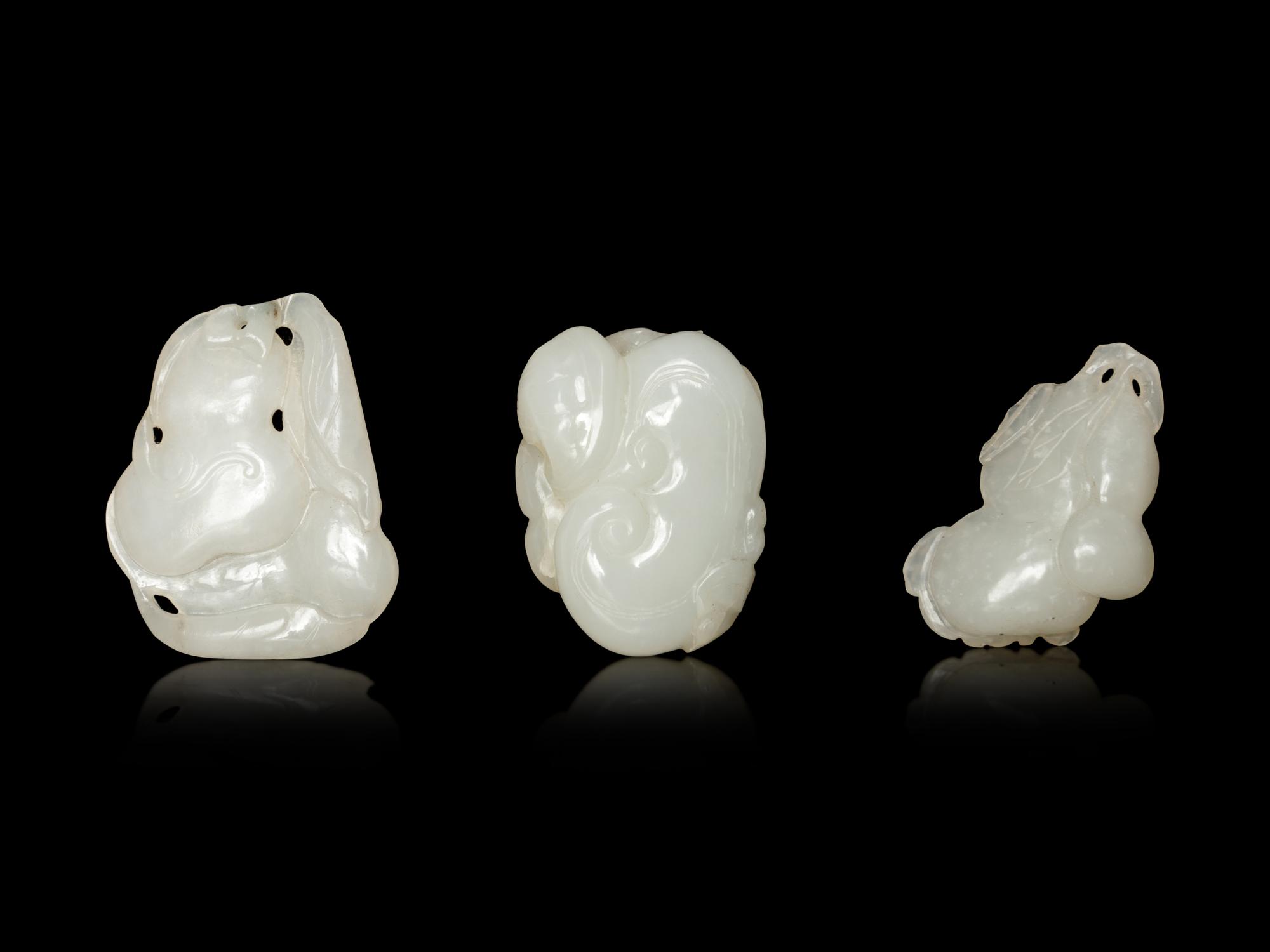 Five White Jade Carved Figures of Fruit