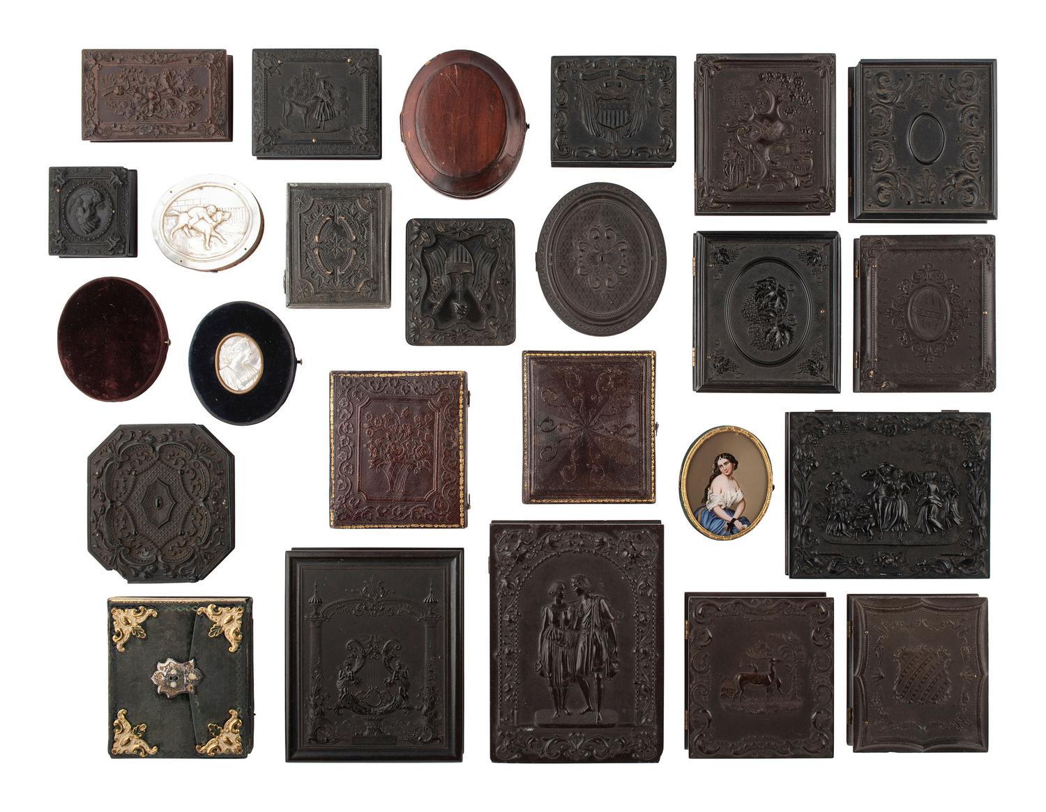 [EARLY PHOTOGRAPHY]. 26 assorted cases including Union, velvet, mother-of-pearl, etc.