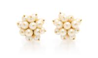 A Pair of 18 Karat Yellow Gold and Cultured Pearl Cluster Earclips, Corletto, 12.45 dwts.