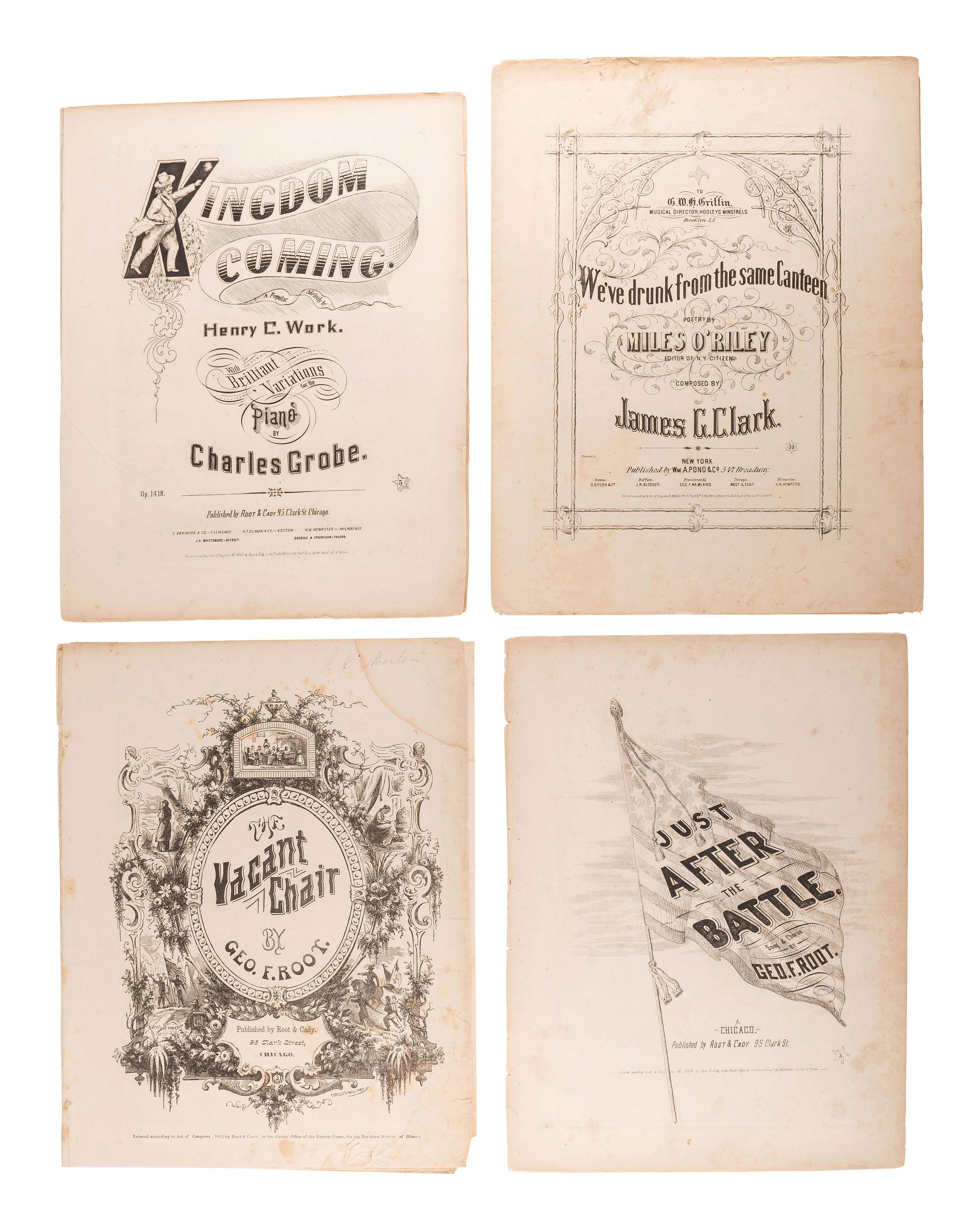 [CIVIL WAR]. 170+ Sheet music, incl. over 50 Civil War songs and many pre-Fire Chicago imprints.