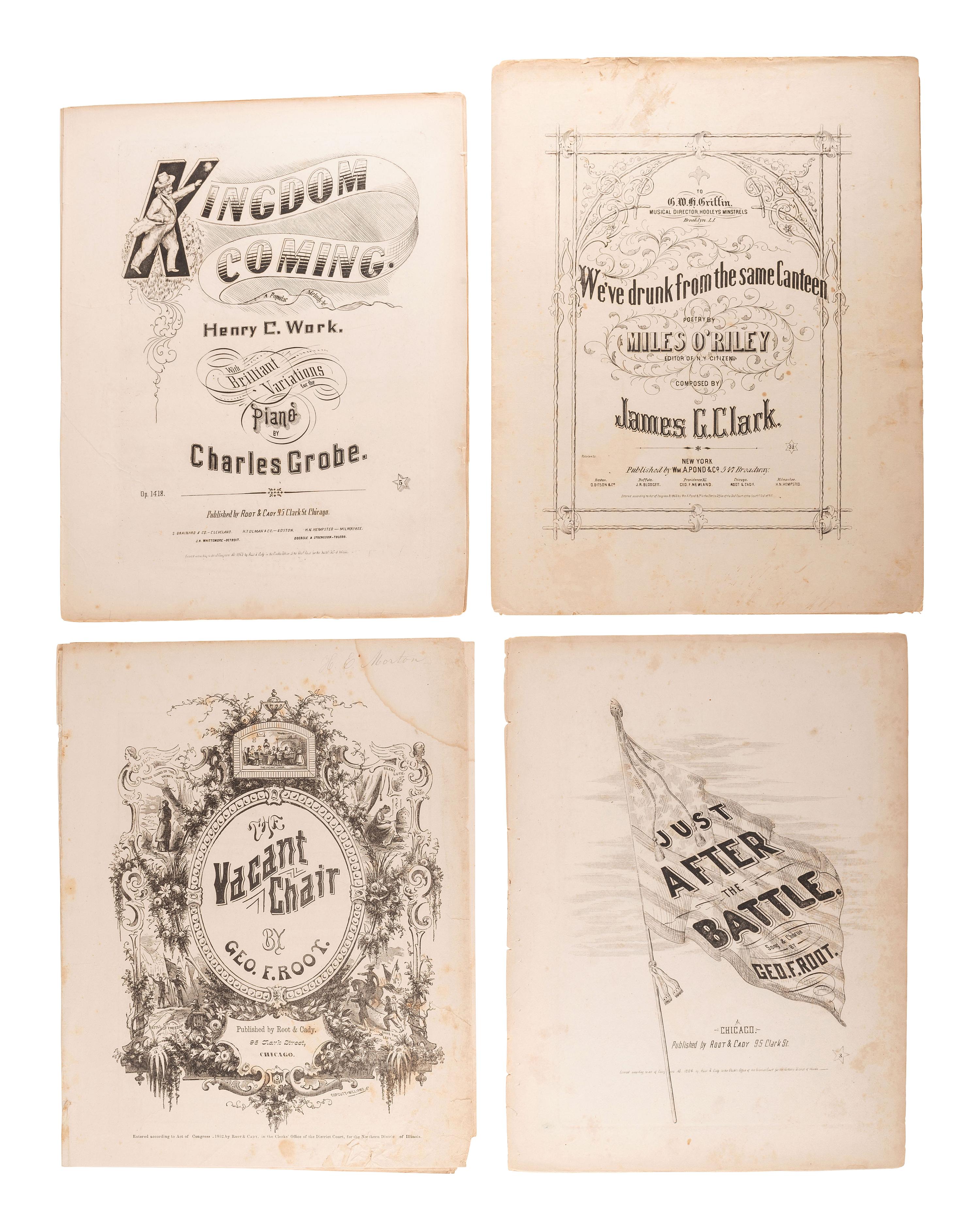 [CIVIL WAR]. 170+ Sheet music, incl. over 50 Civil War songs and many pre-Fire Chicago imprints.