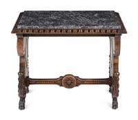 A Renaissance Revival Walnut Marble-Inset Side Table