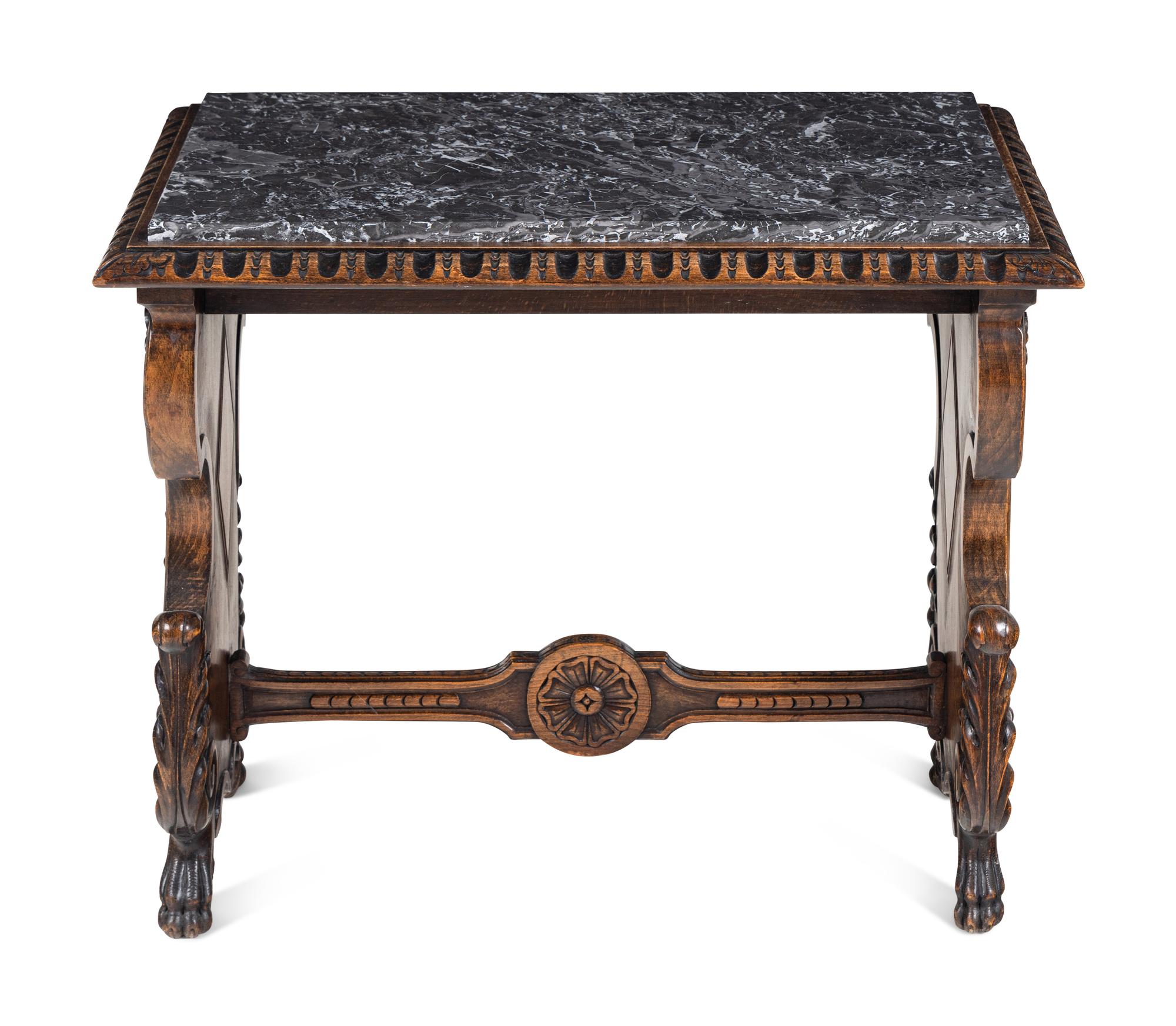 A Renaissance Revival Walnut Marble-Inset Side Table