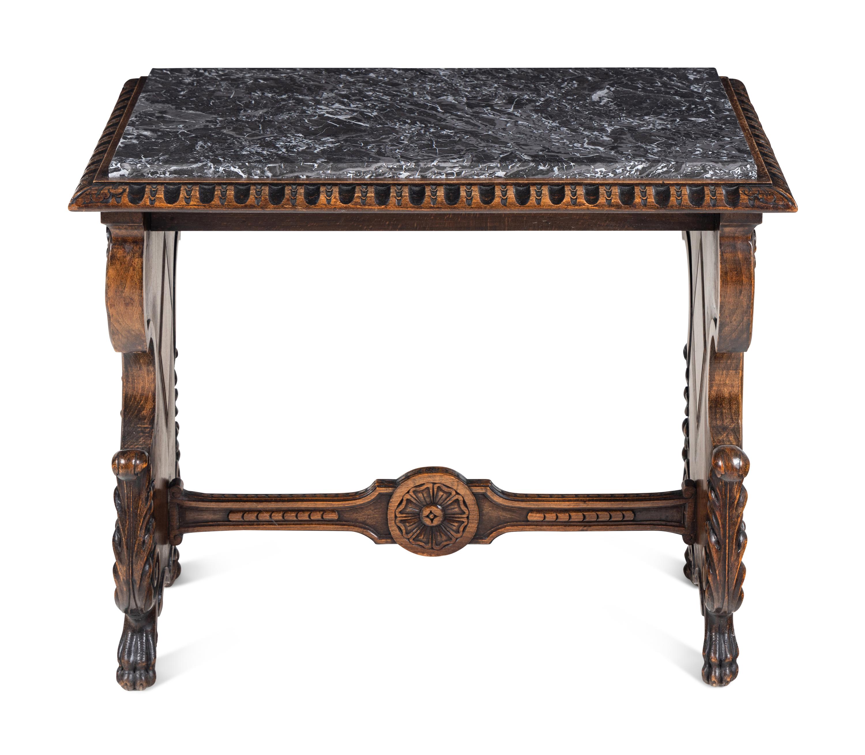 A Renaissance Revival Walnut Marble-Inset Side Table