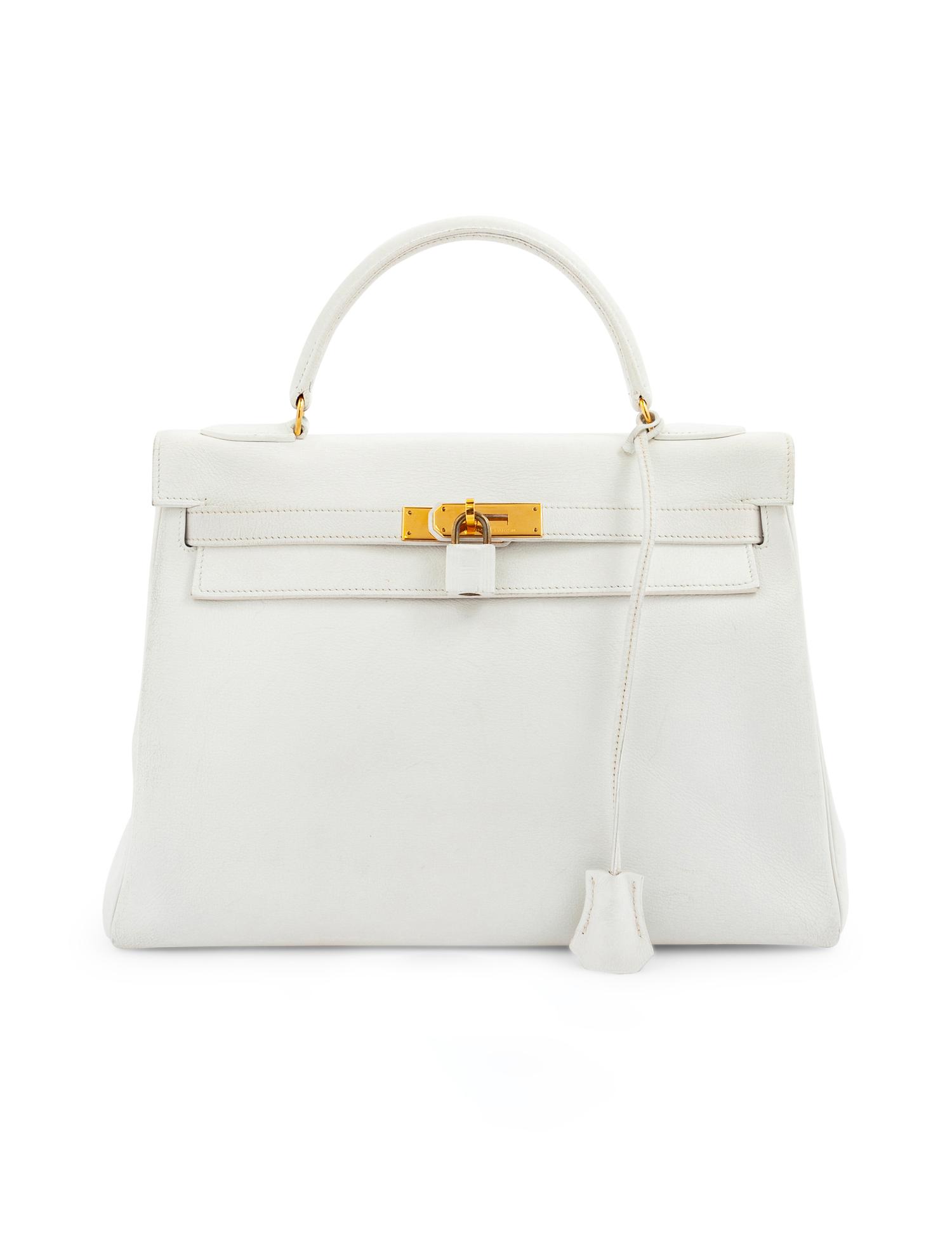 Hermès White Leather Kelly Bag 32cm, 1986