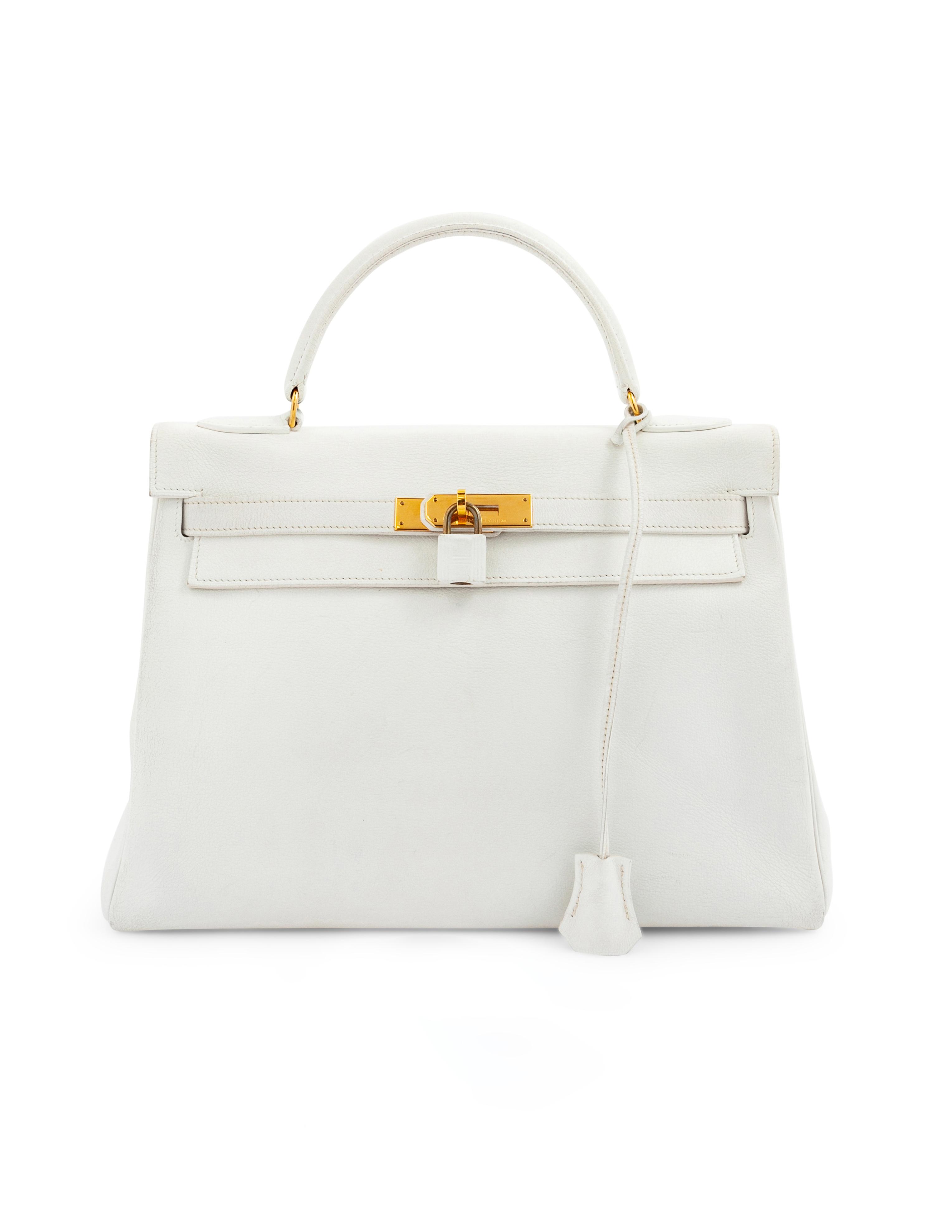 Hermès White Leather Kelly Bag 32cm, 1986