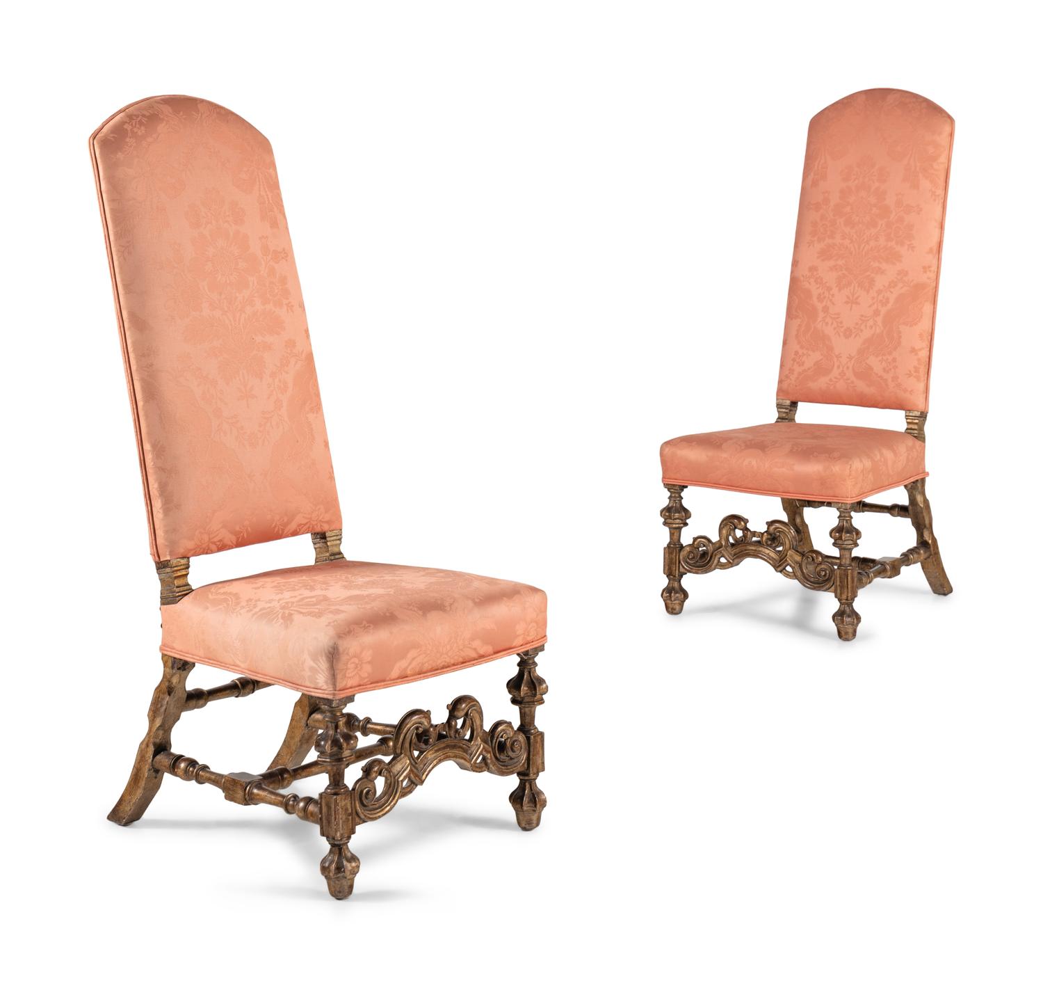 A Pair of William and Mary Style Silvered Side Chairs