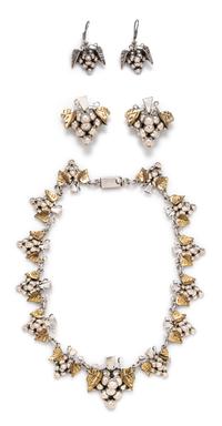 A Sterling Silver and Brass Grape Cluster Motif Demi-Parure, Taxco, 86.05 dwts.