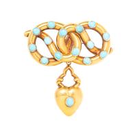 VICTORIAN, YELLOW GOLD AND TURQUOISE BROOCH