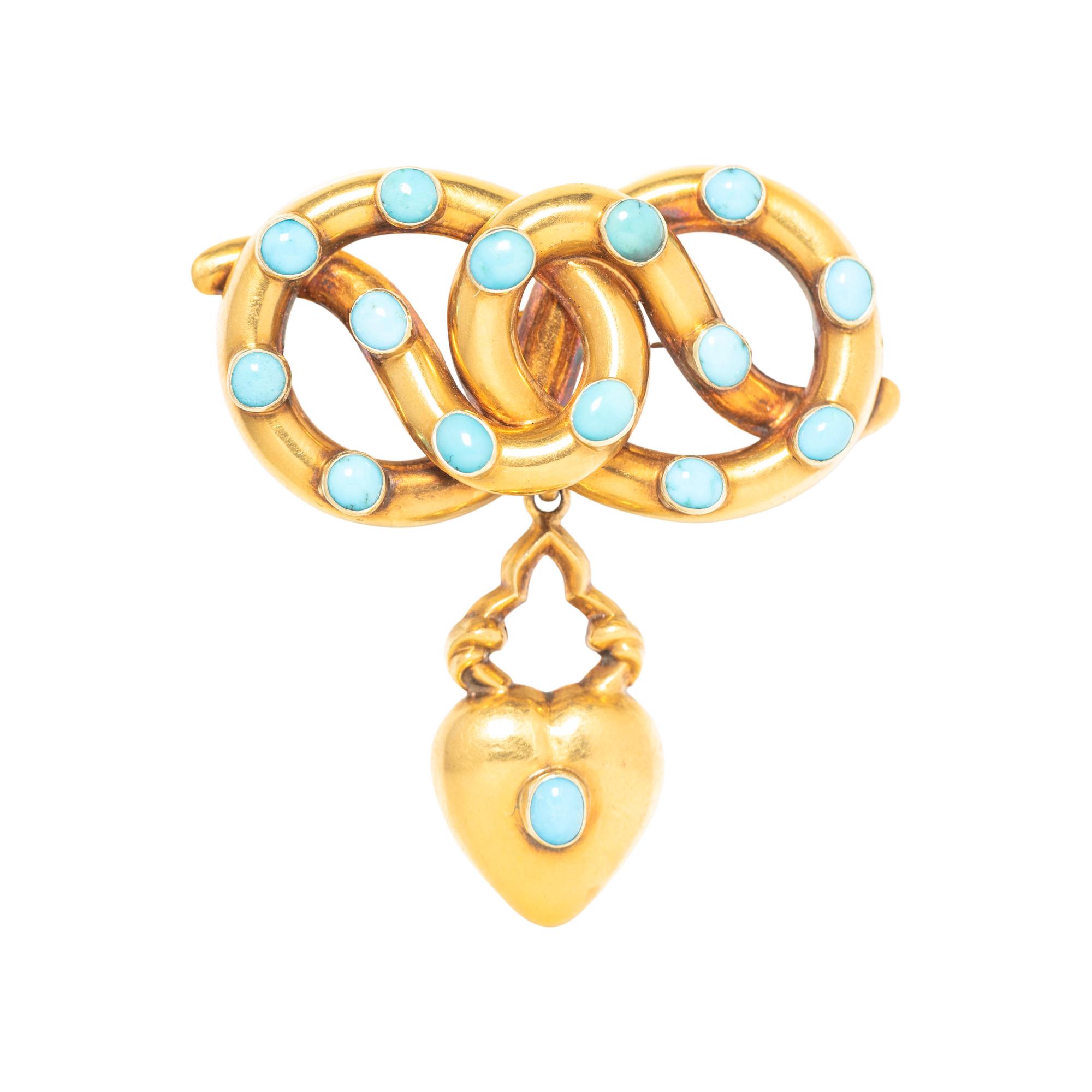VICTORIAN, YELLOW GOLD AND TURQUOISE BROOCH