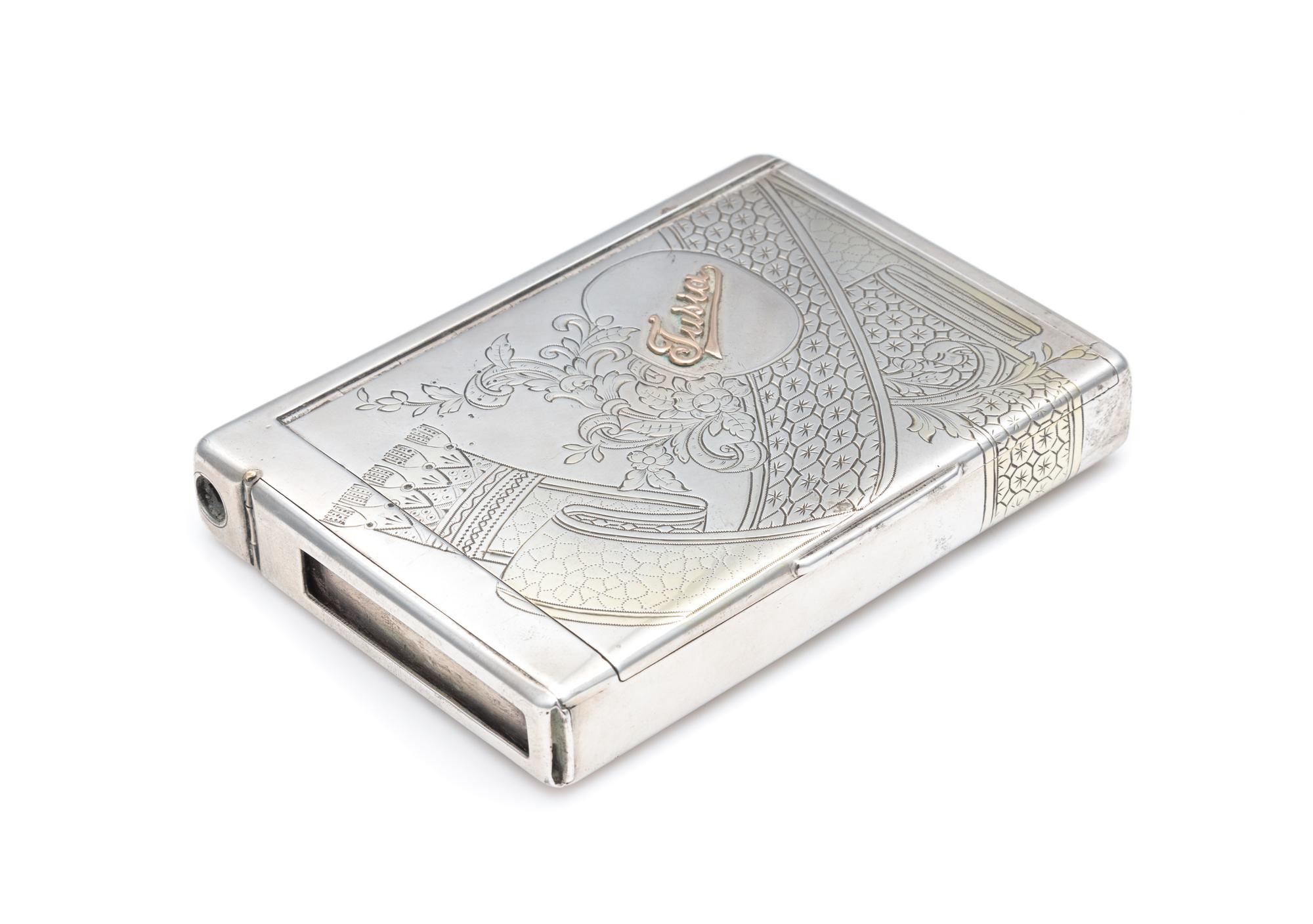 A Russian Silver Cigarette Case, Mark of Ivan Petrovich Speshnev, Moscow, Late 19th Century, the lid worked to show floral sprays and a