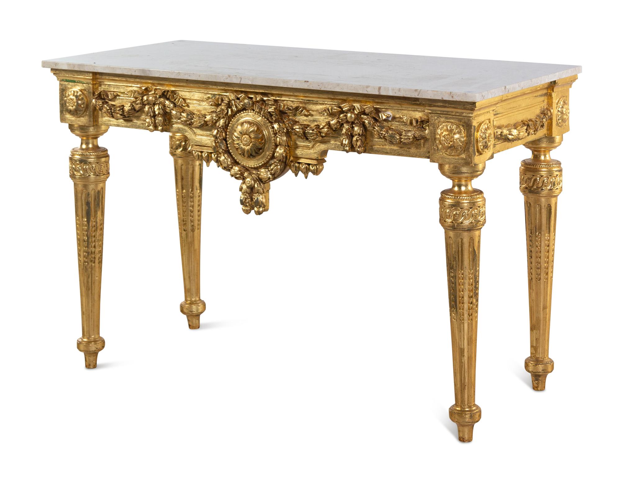 An Italian Giltwood Marble-Top Console Table