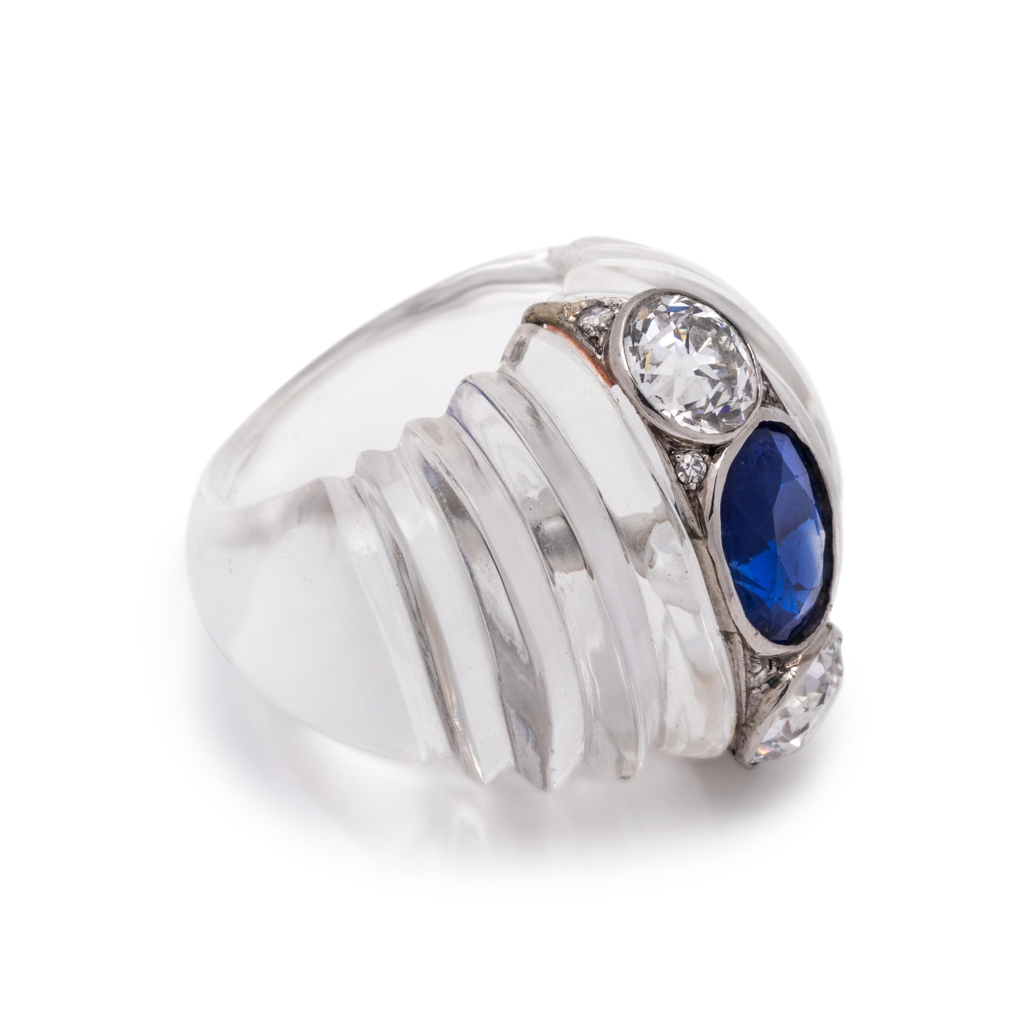 ROCK CRYSTAL, SAPPHIRE AND DIAMOND RING