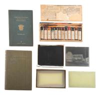 [EARLY PHOTOGRAPHY]. A group of 5 items involving 19th century photograph coloring, incl. glass slide coloring kit.