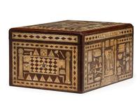 An American Scottish Rite Masonic-Decorated Sulphur Inlaid and Penwork Walnut Cash Box
