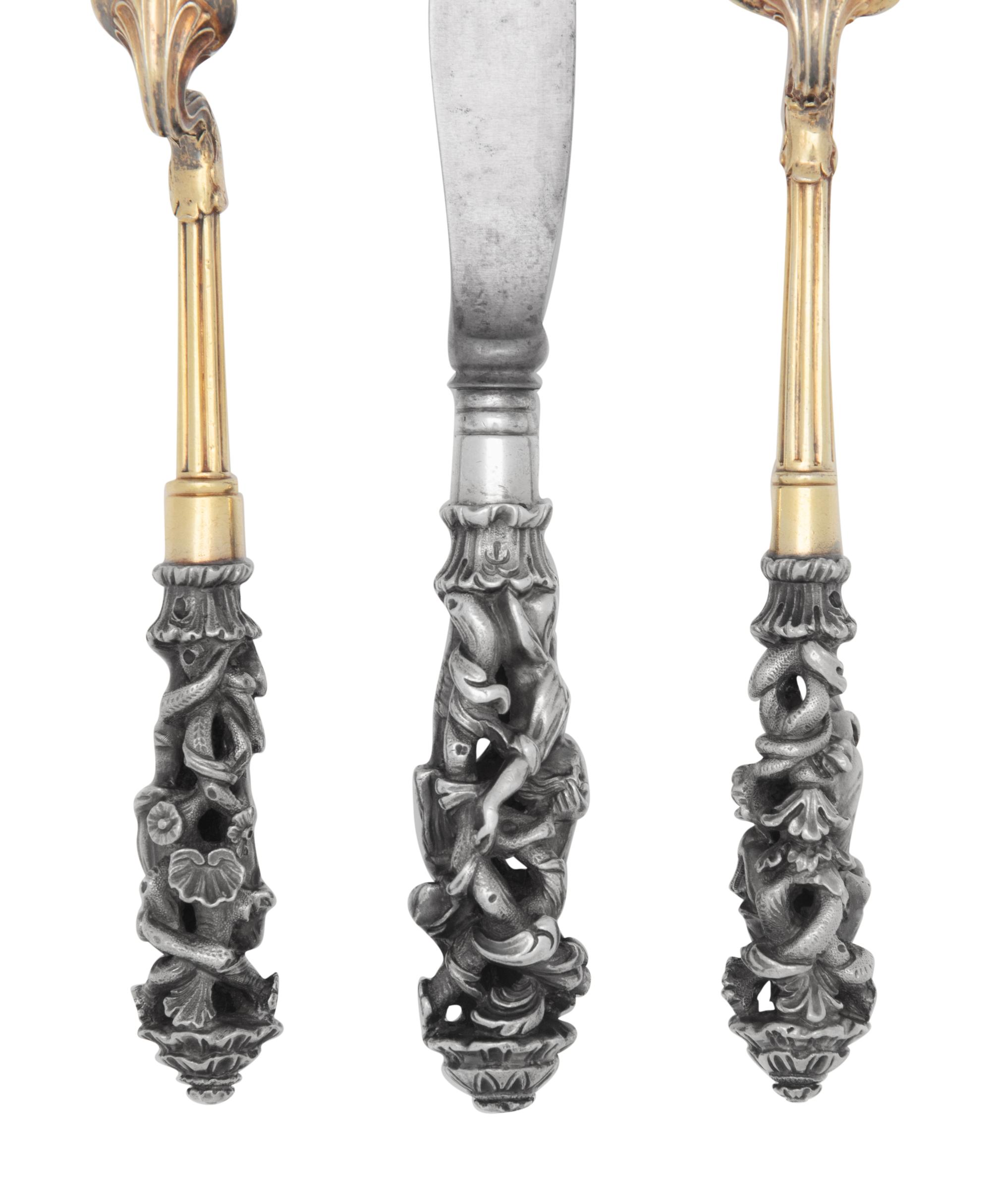 Three English Silver-Gilt Figural Flatware Articles
