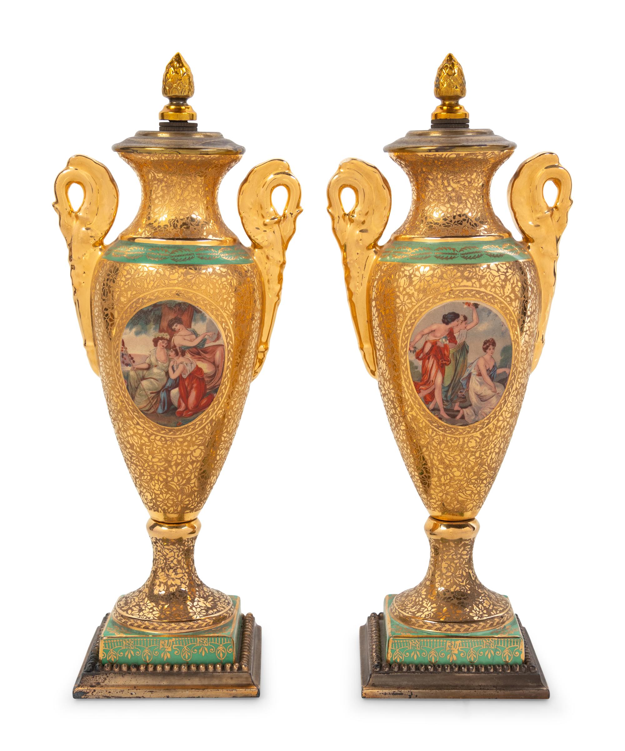 A Pair of German Porcelain Urns