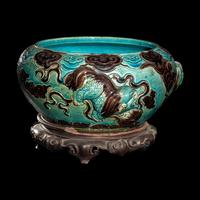 A Chinese Fahua- Style Porcelain 'Fu Lion' Brush Washe r