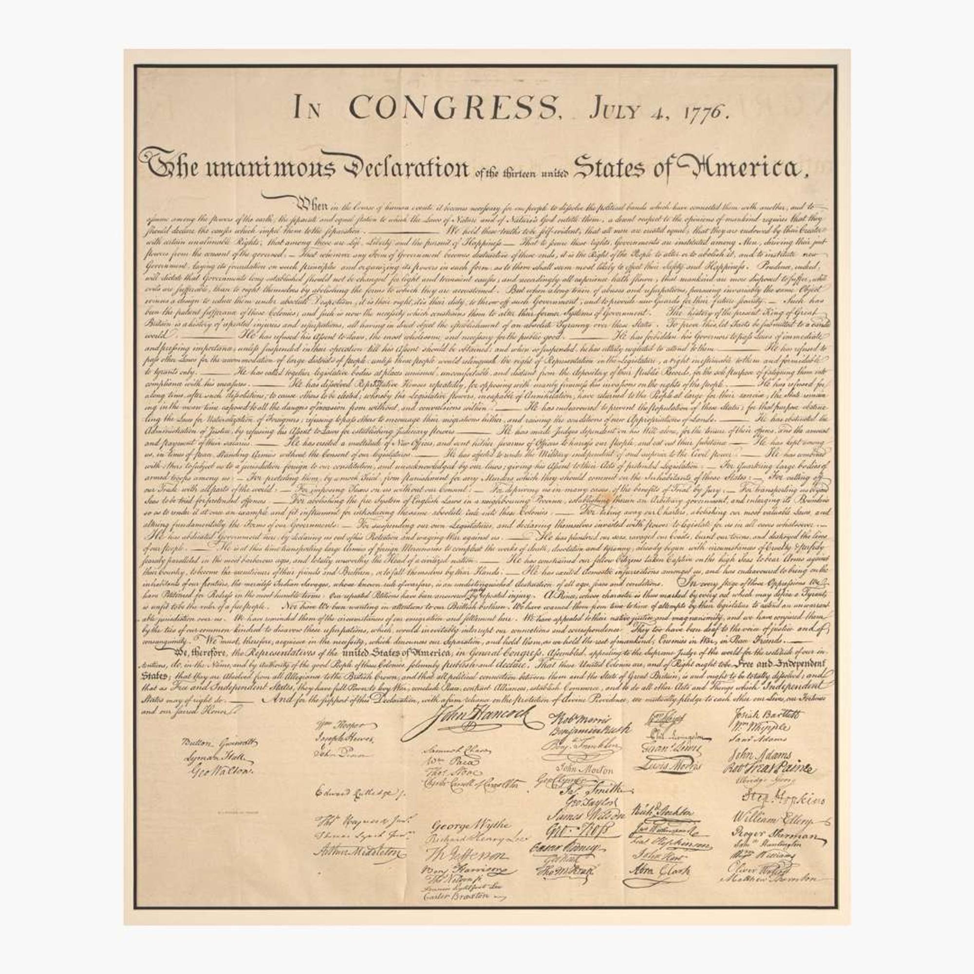 [Americana] [Declaration of Independence] (Force, Peter) In Congress, July 4, 1776. The unanimous Declaration of the thirteen united States of America