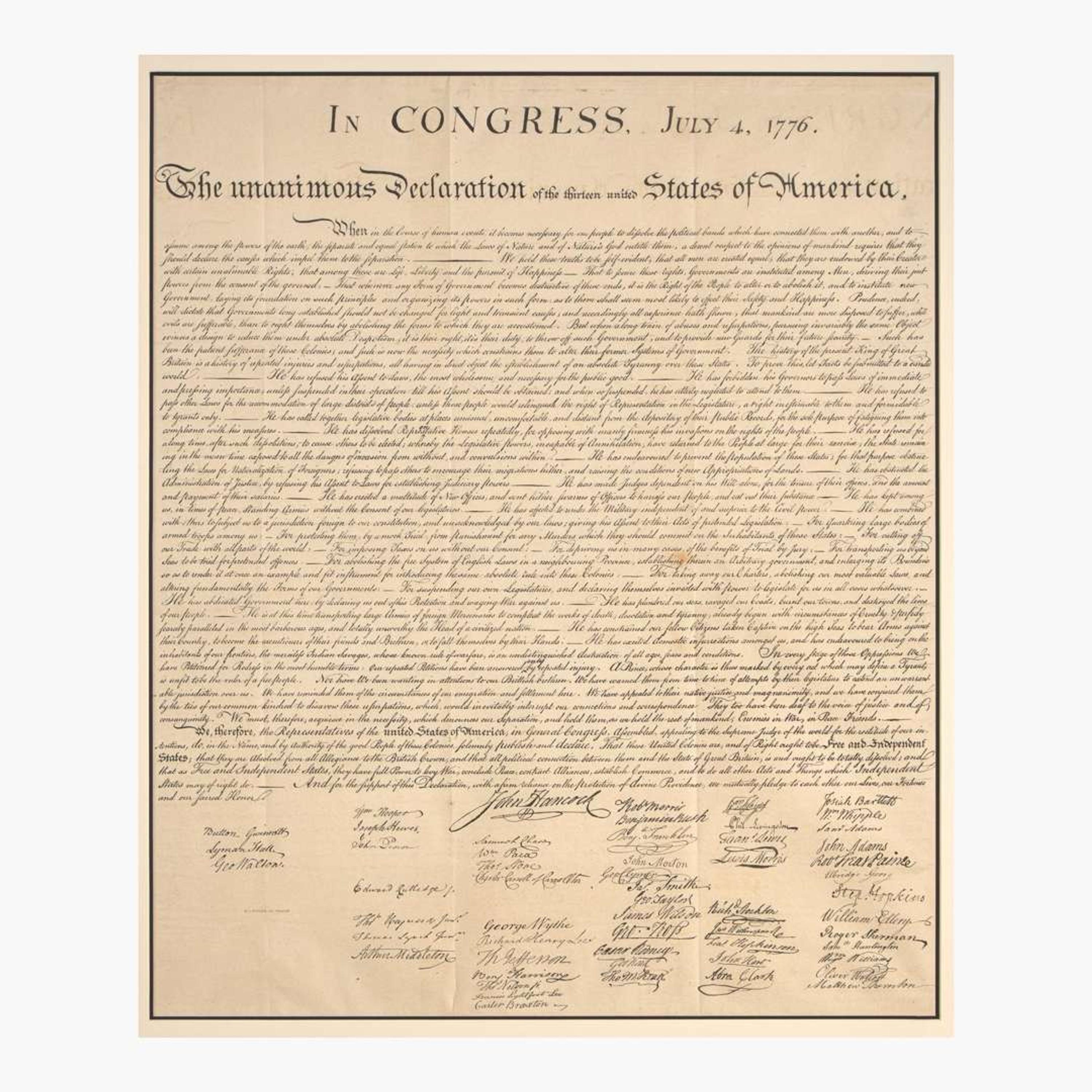 [Americana] [Declaration of Independence] (Force, Peter) In Congress, July 4, 1776. The unanimous Declaration of the thirteen united States of America