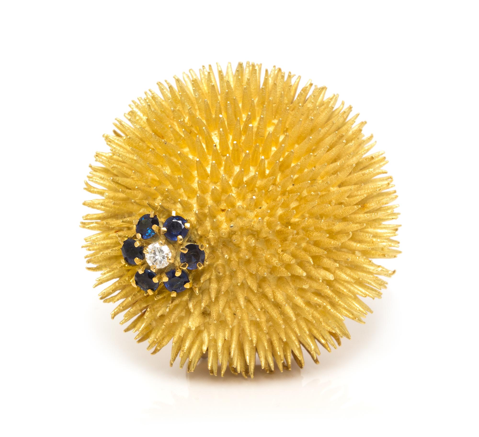 An 18 Karat Yellow Gold Sapphire and Diamond "Sea Urchin" Brooch, Schlumberger for Tiffany & Co., Circa 1960, 29.50 dwts.