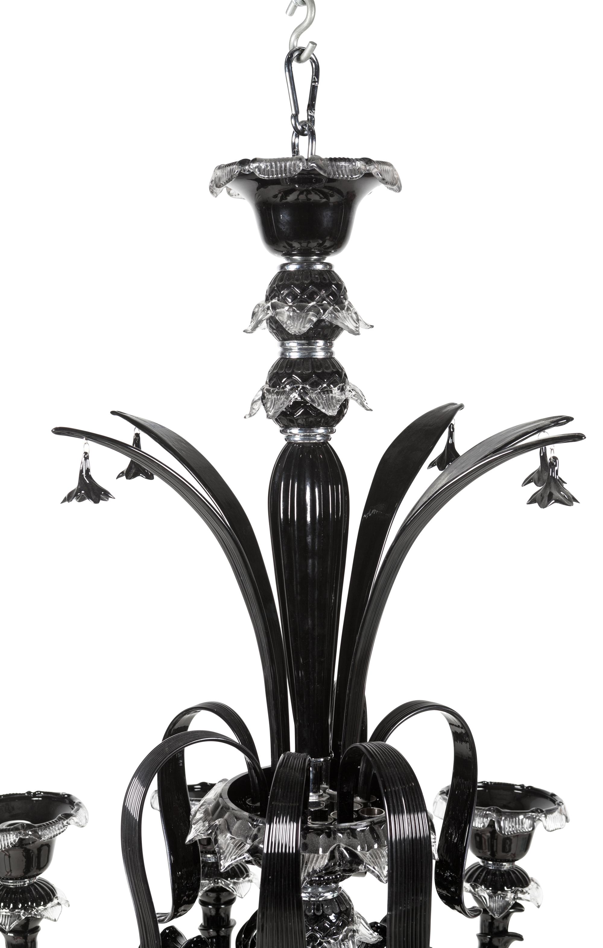 A Black Murano Glass Ten-Light Chandelier